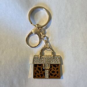 Gold-Tone Brown Leapard Purse Key Chain